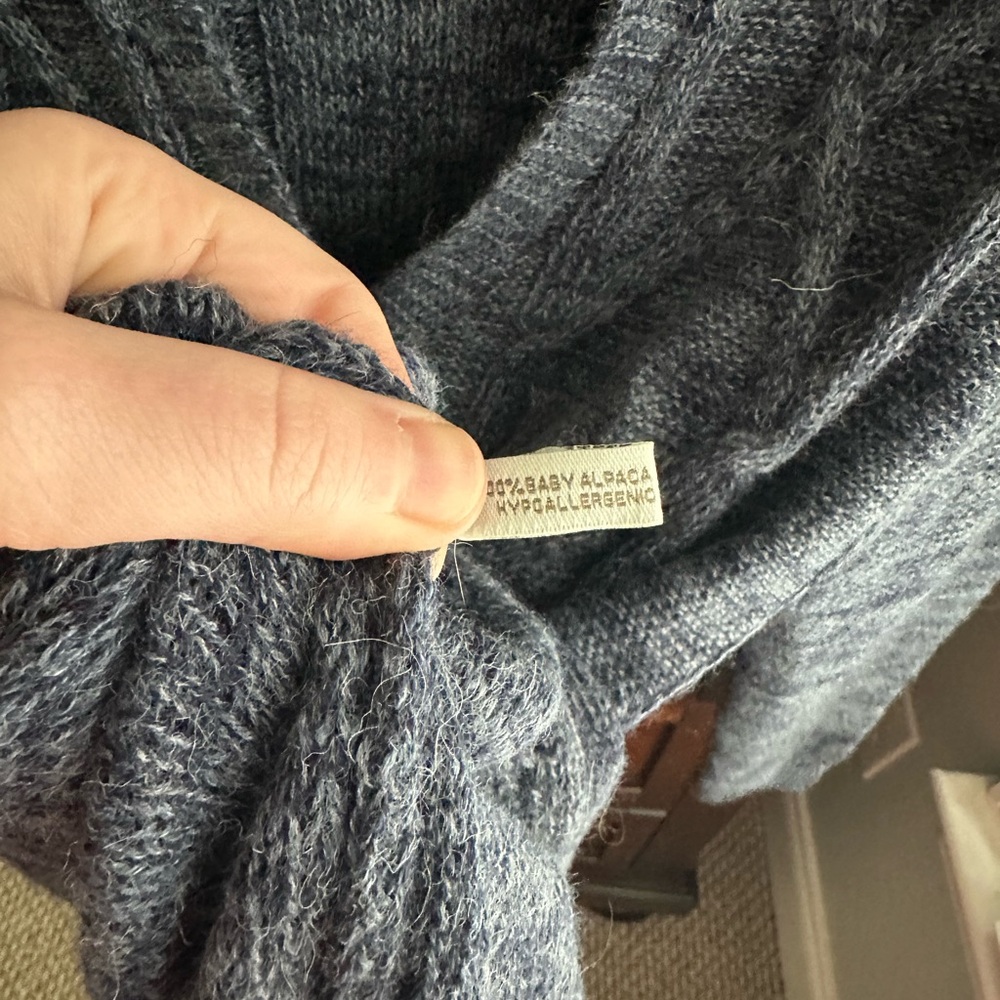 Alicia Adams Alpaca cable cardigan duster in blue 100% baby alpaca - Picture 6 of 10